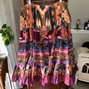 Vintage Anna Konya Western southwestern Tiered Ruffle Maxi Skirt OSFM Boho